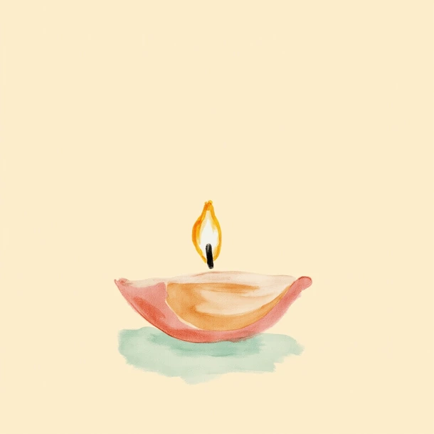 Three watercolour modak sweets beside a red hibiscus flower, in soft pastel tones.