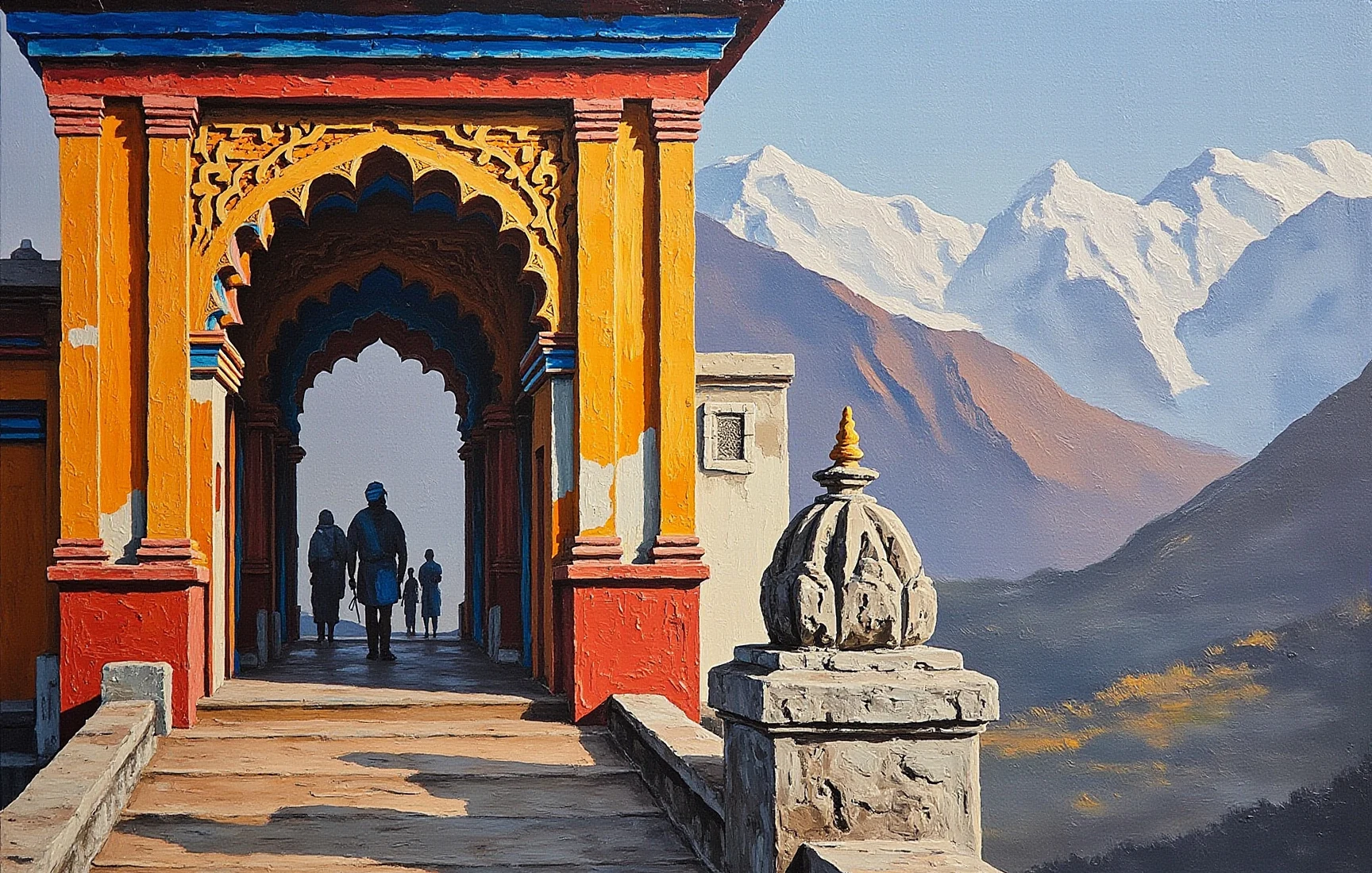 Badrinath Temple, painted in gouache