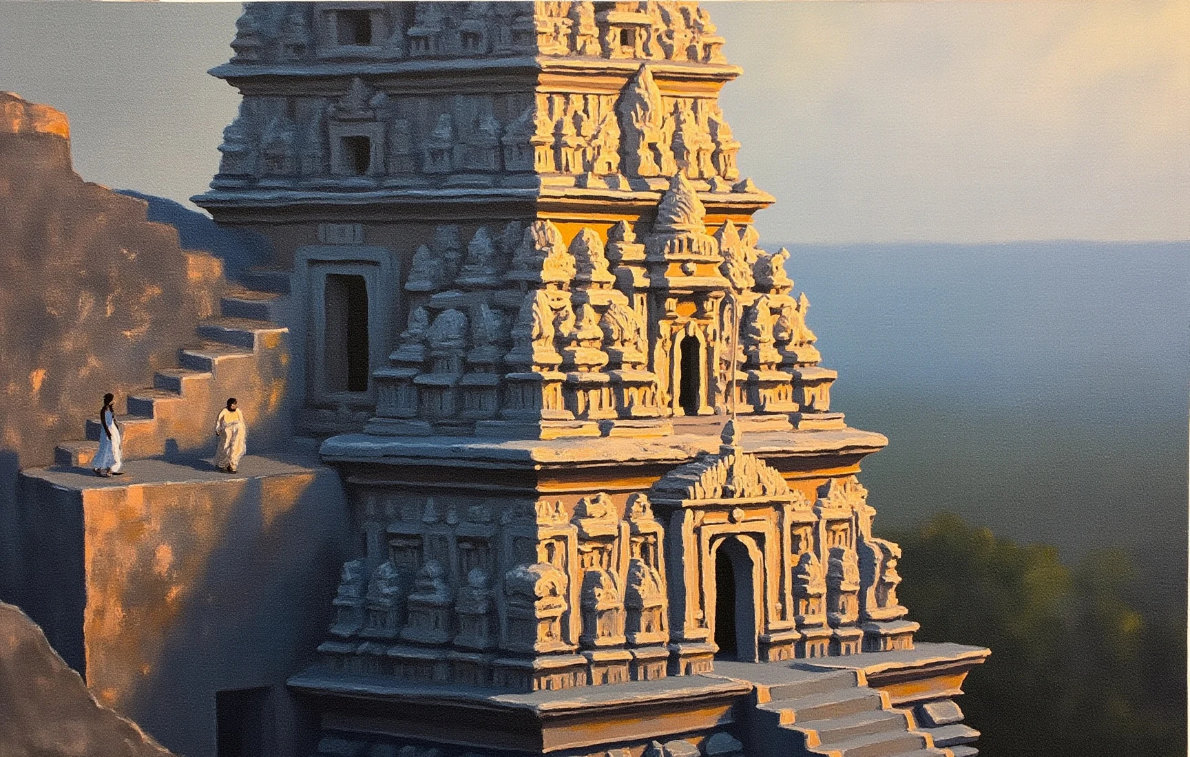 Chamundeshwari Temple, painted in gouache