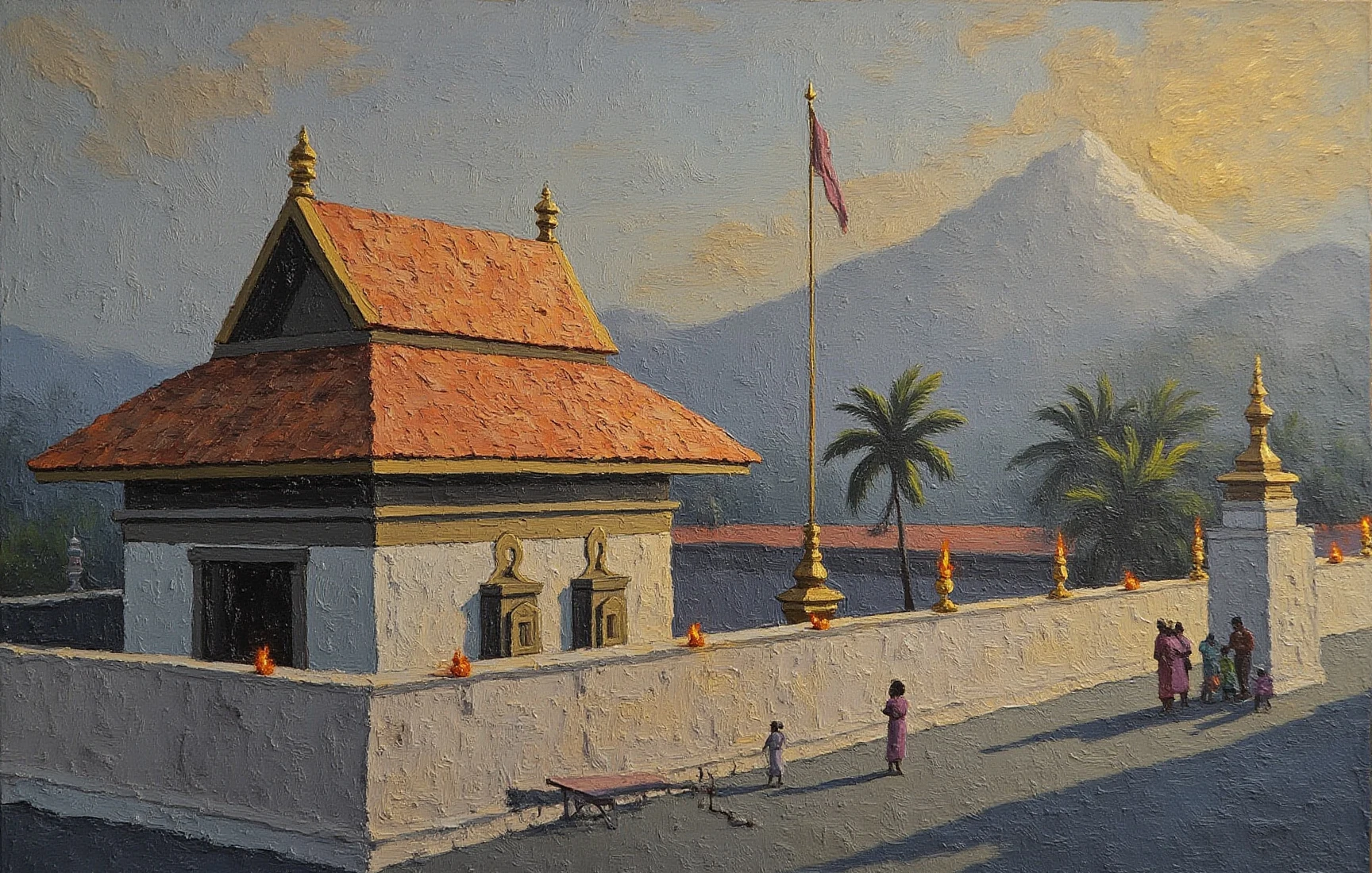 Guruvayur Temple, painted in gouache