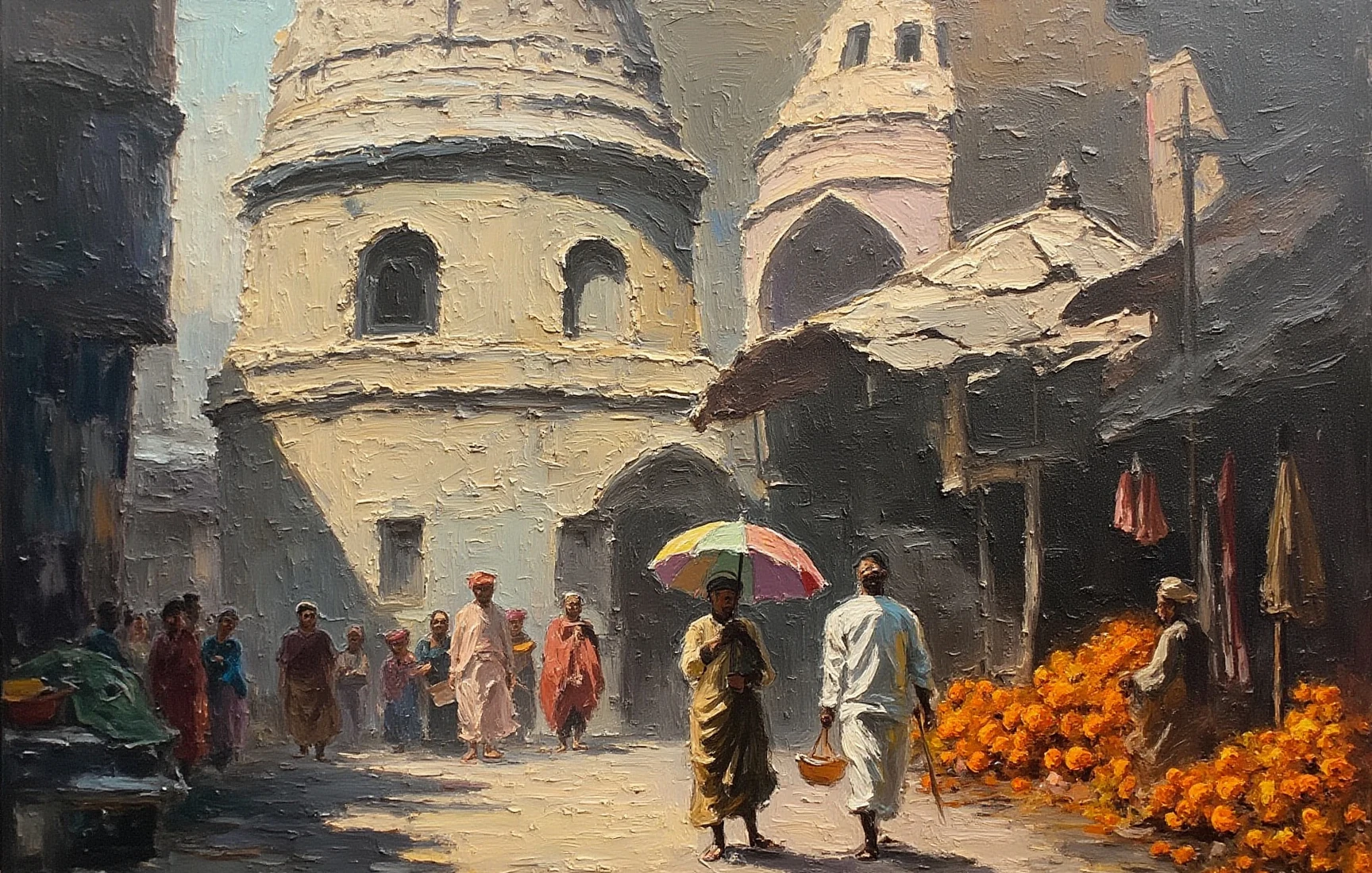 Kalighat Kali Temple, painted in gouache