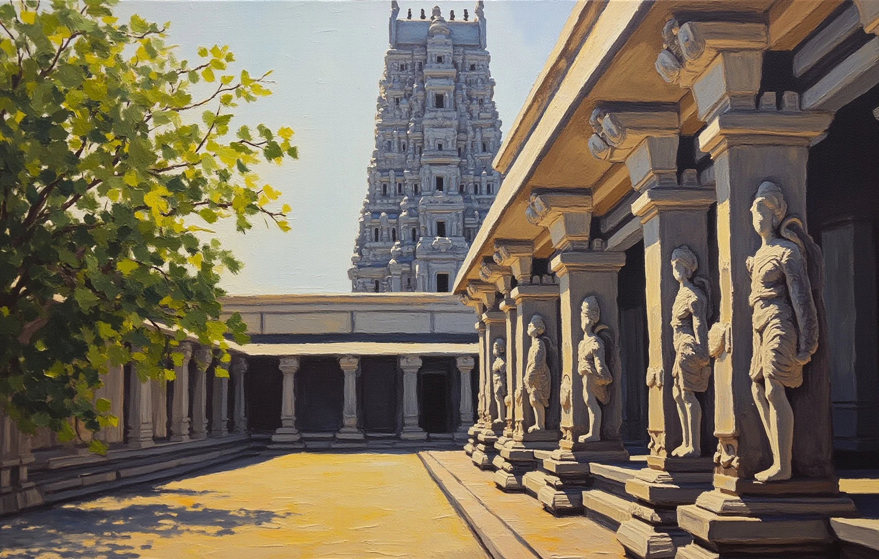 Ekambareswarar Temple, painted in gouache