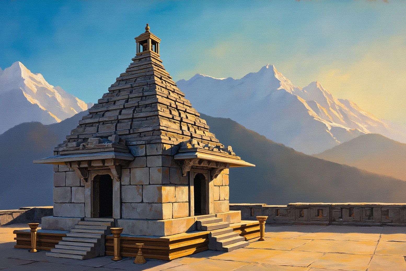 Kedarnath Temple, painted in gouache