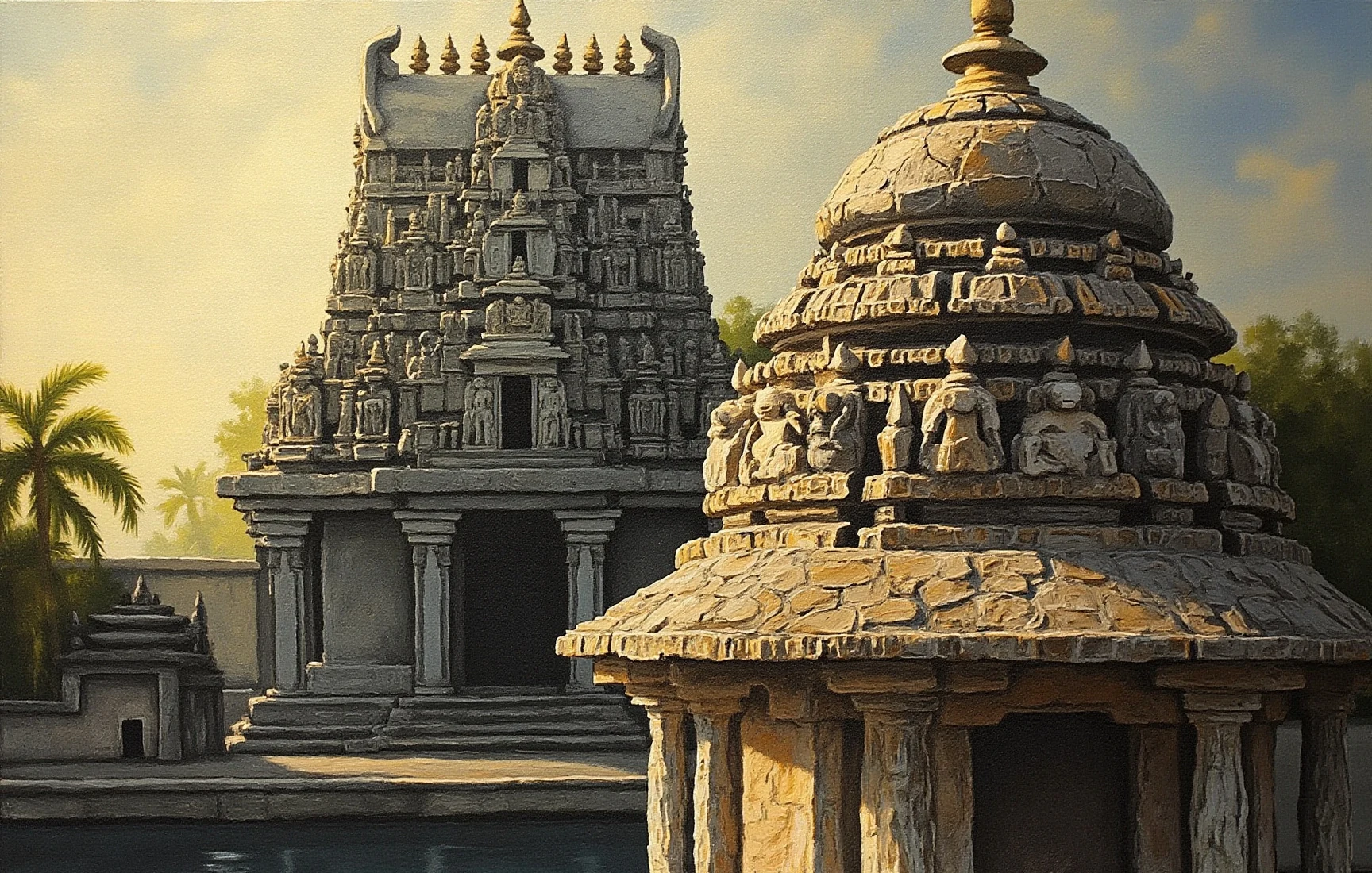 Sri Padmanabhaswamy Temple, painted in gouache