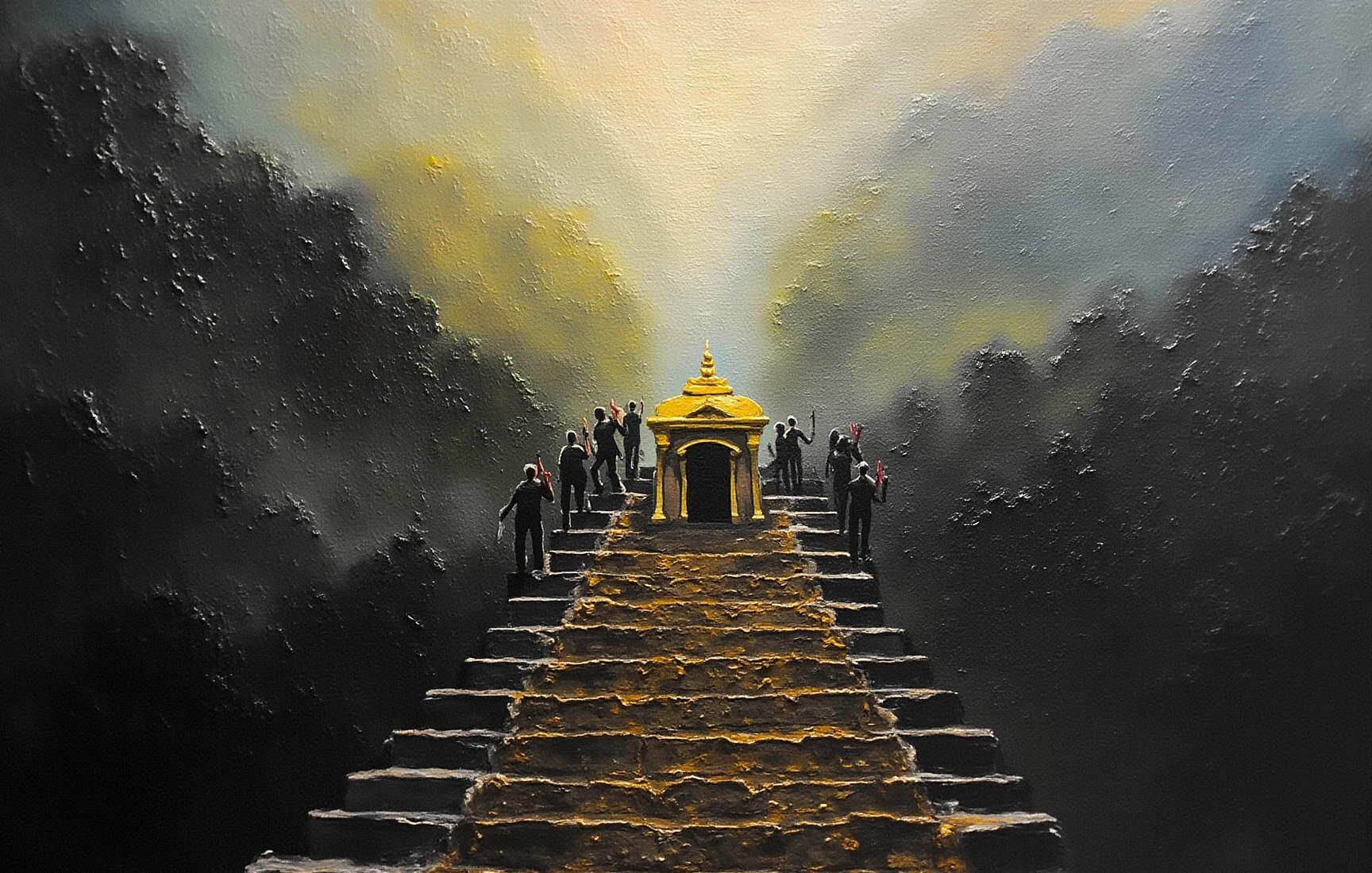 Sabarimala Sree Dharma Sastha Temple, painted in gouache