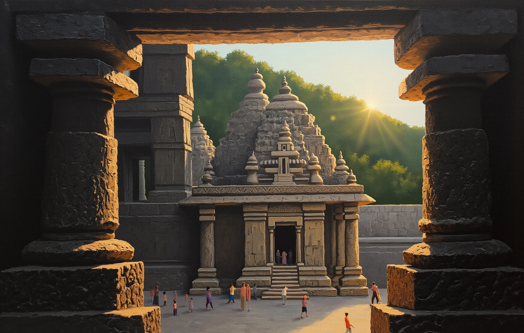 Sri Bhramaramba Mallikarjuna Swamy Temple, painted in gouache